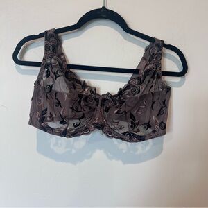 Soma Sensuos Unlined Elegant Black Lace Bralette Purple Bra Plus Size 38DDD